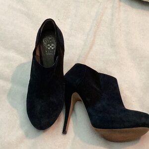 Navy suede high heels